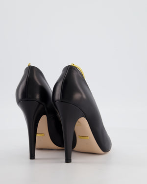 Gucci 2016 Black Molina Lips Embroidered Heels with Gold T Strap Detail Size EU 38