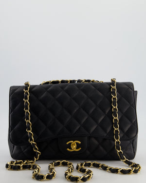 *FIRE PRICE* Chanel Black Jumbo Classic Single Flap Bag in Caviar Leather with Gold Hardware