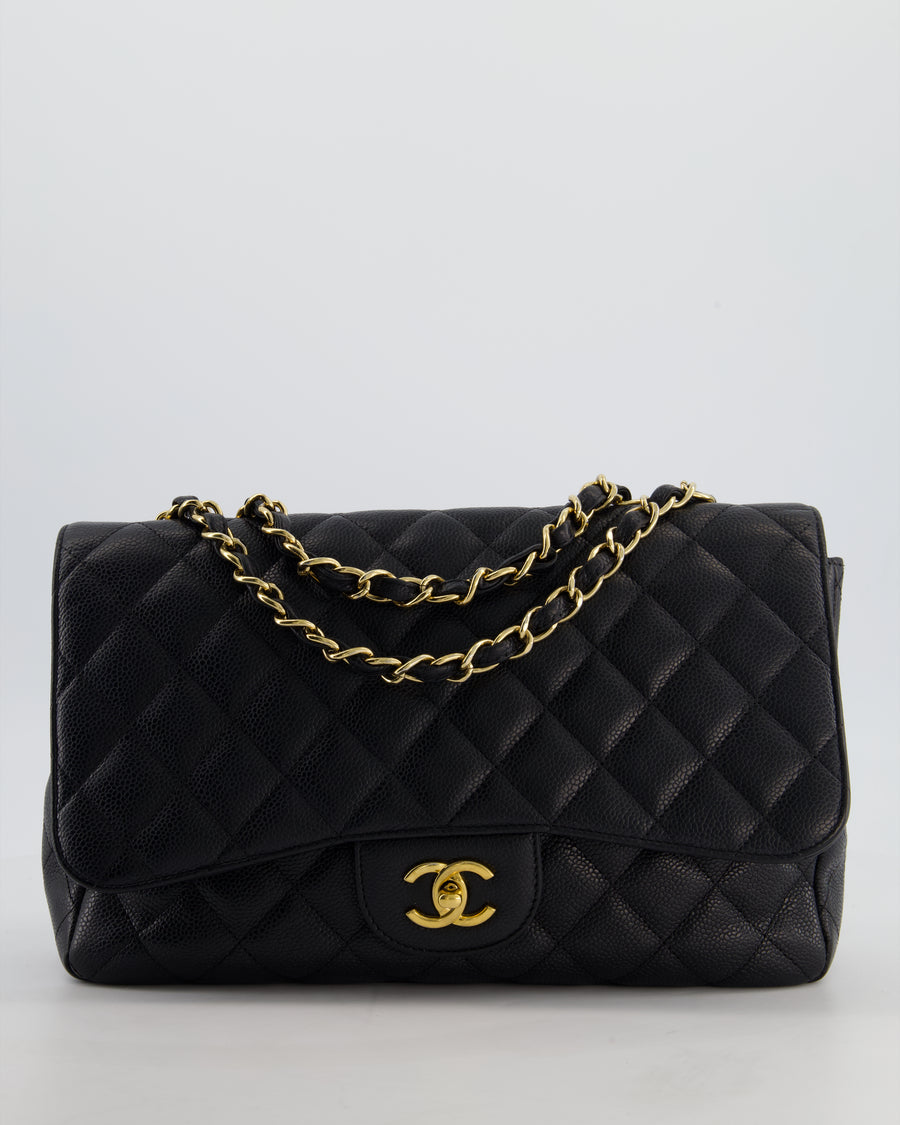 *FIRE PRICE* Chanel Black Jumbo Classic Single Flap Bag in Caviar Leather with Gold Hardware