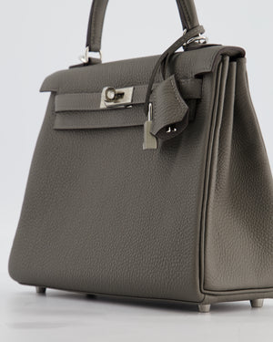 *HOT* Hermès Kelly 25 Rotourne Bag in Gris Meyer Togo Leather with Palladium Hardware