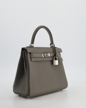 *HOT* Hermès Kelly 25 Rotourne Bag in Gris Meyer Togo Leather with Palladium Hardware