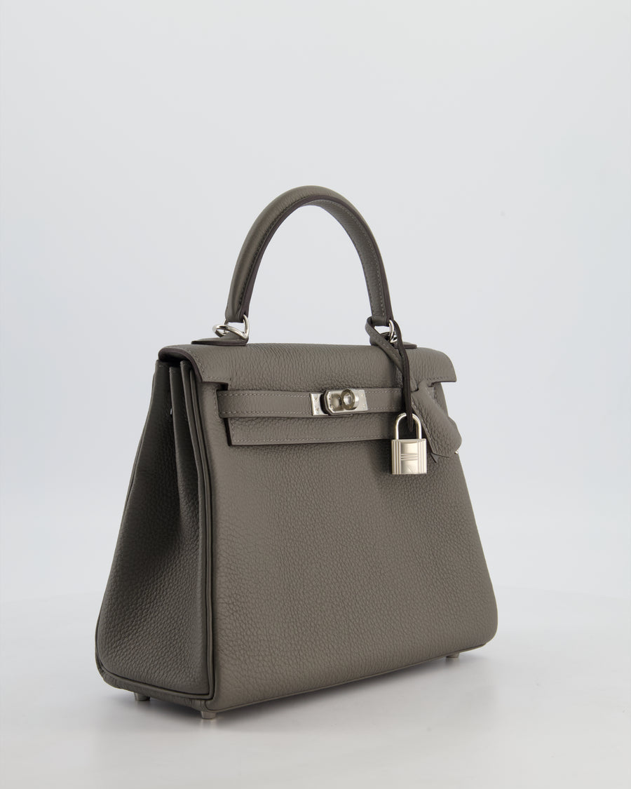 *HOT* Hermès Kelly 25 Rotourne Bag in Gris Meyer Togo Leather with Palladium Hardware