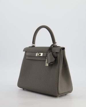 *HOT* Hermès Kelly 25 Rotourne Bag in Gris Meyer Togo Leather with Palladium Hardware