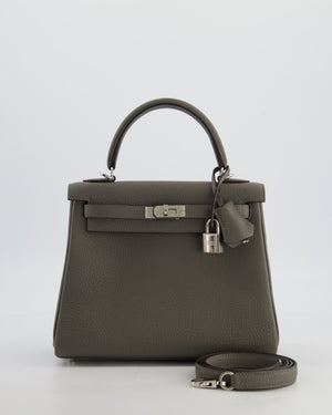 *HOT* Hermès Kelly 25 Rotourne Bag in Gris Meyer Togo Leather with Palladium Hardware