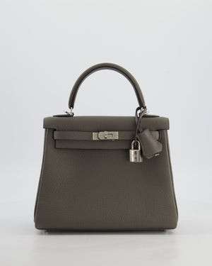 *HOT* Hermès Kelly 25 Rotourne Bag in Gris Meyer Togo Leather with Palladium Hardware