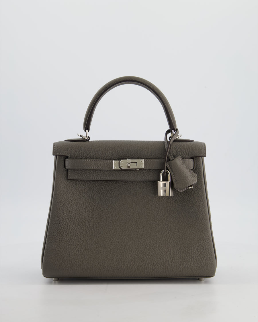 *HOT* Hermès Kelly 25 Rotourne Bag in Gris Meyer Togo Leather with Palladium Hardware