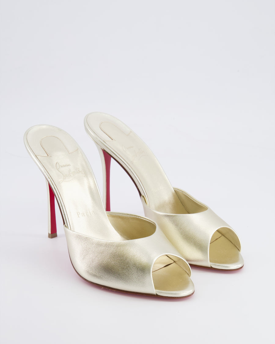 Christian Louboutin Gold Metallic Me Dolly Peep-Toe Heeled Mules Size EU 42