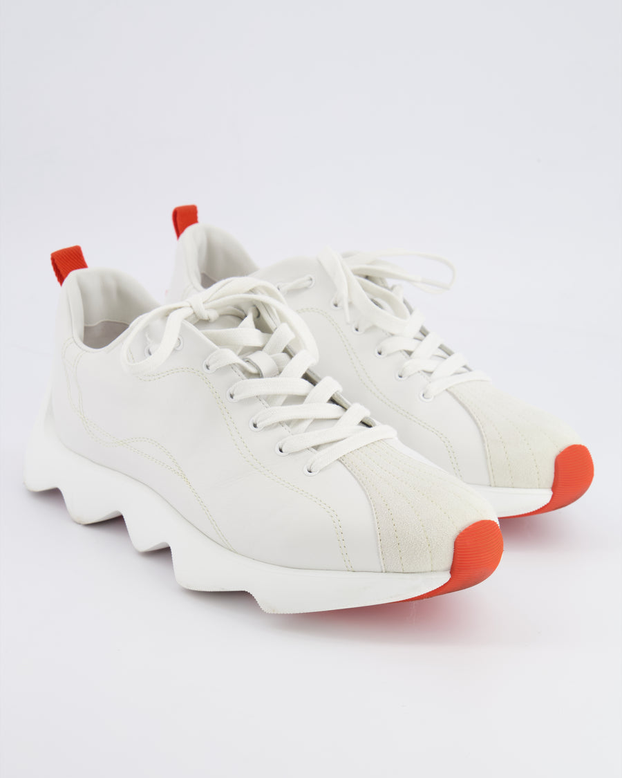 Hermès White Leather and Suede Envol Trainers with Orange Details Size EU 40.5 RRP £785