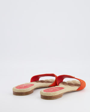 Chanel Orange Suede Mules with Crystal CC Logo Details Size 38.5