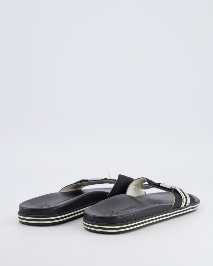 Chanel Spring 2006 Vintage Black Strap Mules with White Logo Detail Size 38