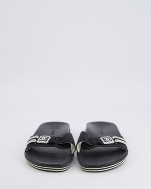Chanel Spring 2006 Vintage Black Strap Mules with White Logo Detail Size 38