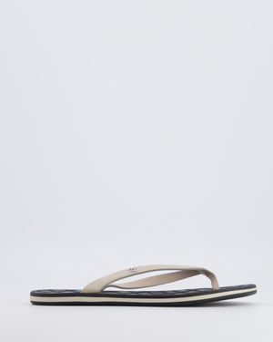 Chanel Spring 2015 Beige Suede Flip Flops with Silver CC Logo and Black Matelasse Sole Size 38
