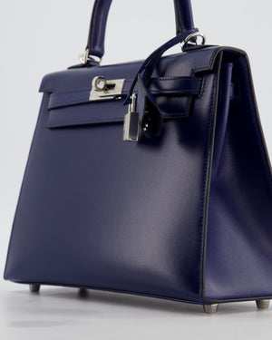 *RARE* Hermès Kelly 25 Sellier Bag in Bleu Saphir Box Leather with Palladium Hardware