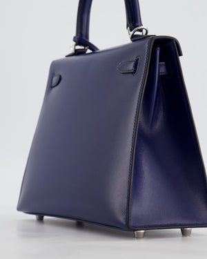 *RARE* Hermès Kelly 25 Sellier Bag in Bleu Saphir Box Leather with Palladium Hardware