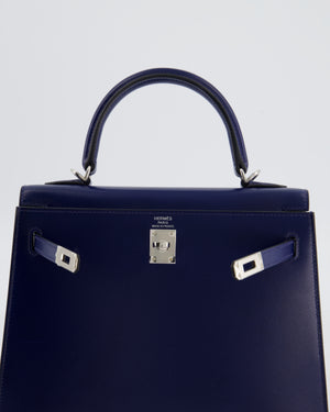 *RARE* Hermès Kelly 25 Sellier Bag in Bleu Saphir Box Leather with Palladium Hardware