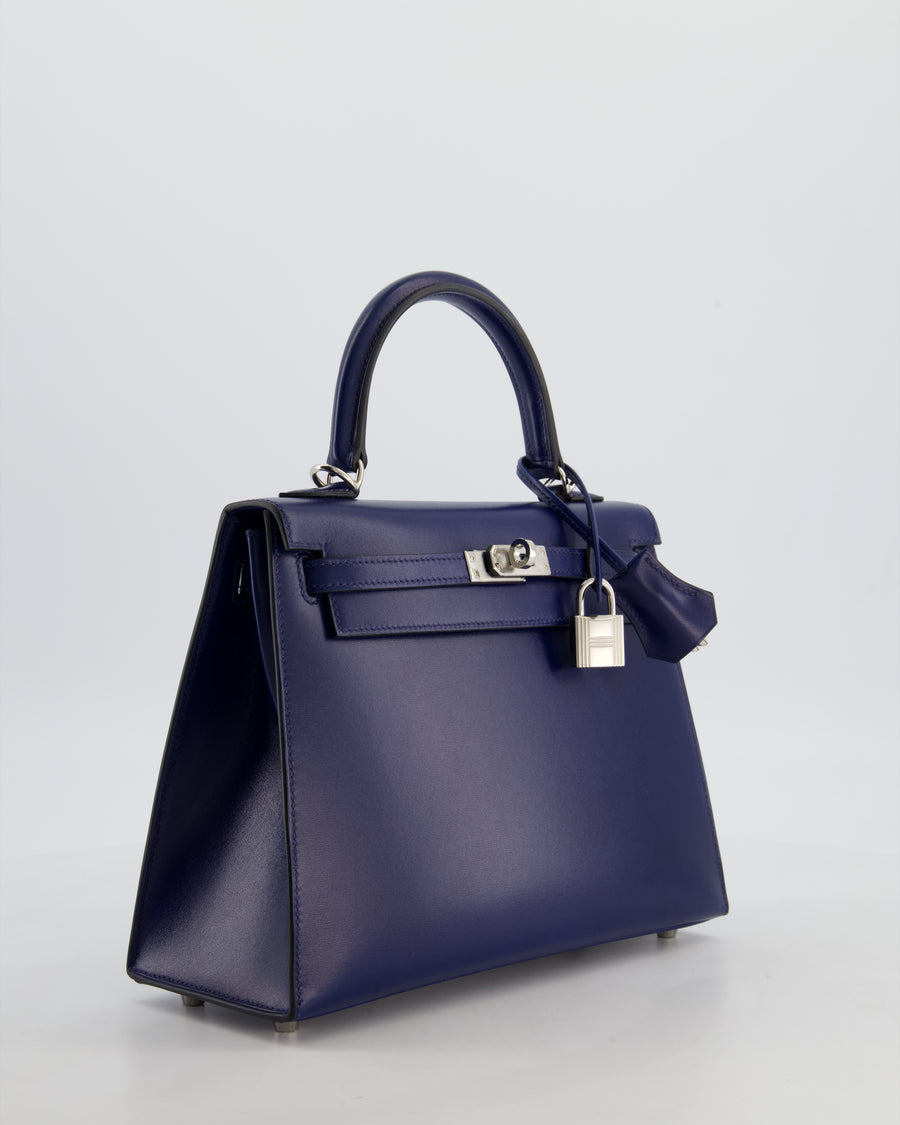 *RARE* Hermès Kelly 25 Sellier Bag in Bleu Saphir Box Leather with Palladium Hardware