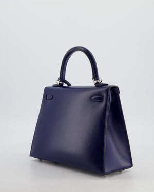 *RARE* Hermès Kelly 25 Sellier Bag in Bleu Saphir Box Leather with Palladium Hardware