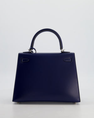 *RARE* Hermès Kelly 25 Sellier Bag in Bleu Saphir Box Leather with Palladium Hardware