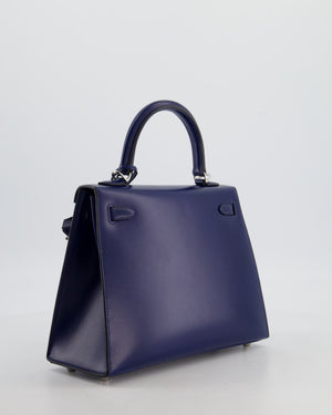 *RARE* Hermès Kelly 25 Sellier Bag in Bleu Saphir Box Leather with Palladium Hardware