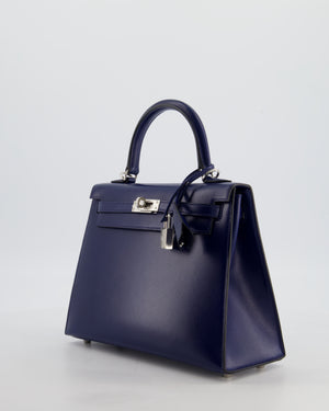 *RARE* Hermès Kelly 25 Sellier Bag in Bleu Saphir Box Leather with Palladium Hardware