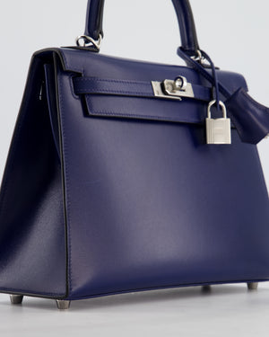*RARE* Hermès Kelly 25 Sellier Bag in Bleu Saphir Box Leather with Palladium Hardware