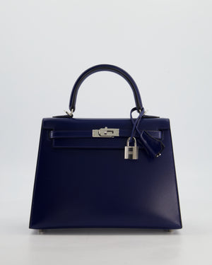 *RARE* Hermès Kelly 25 Sellier Bag in Bleu Saphir Box Leather with Palladium Hardware