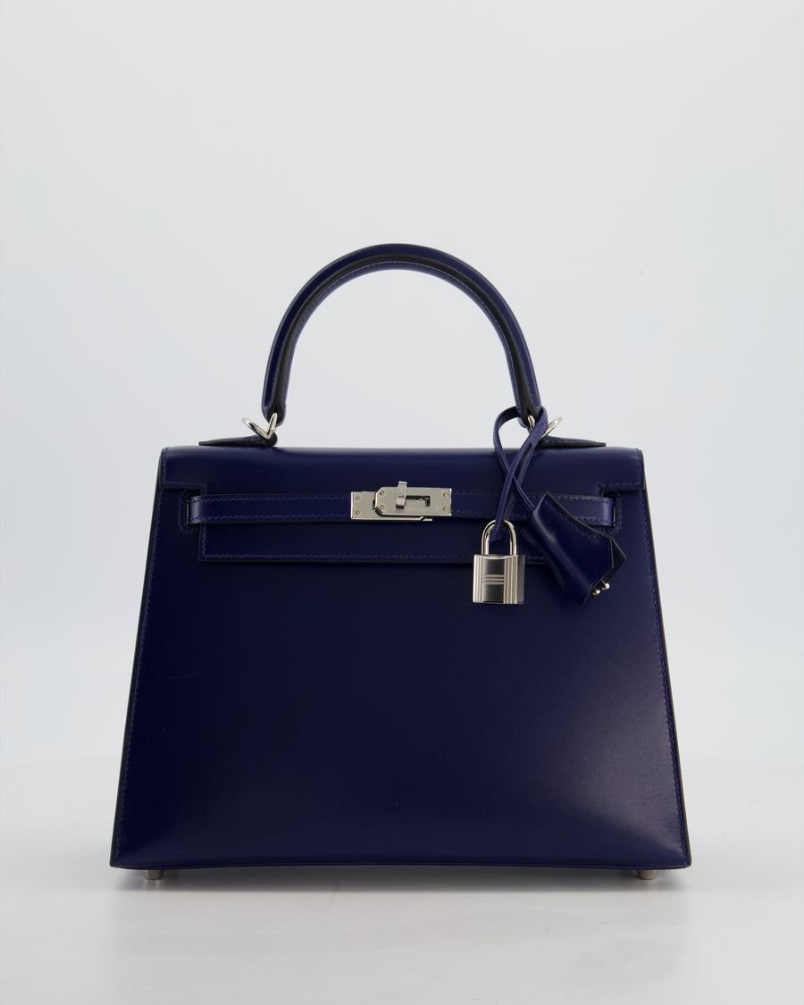 *RARE* Hermès Kelly 25 Sellier Bag in Bleu Saphir Box Leather with Palladium Hardware