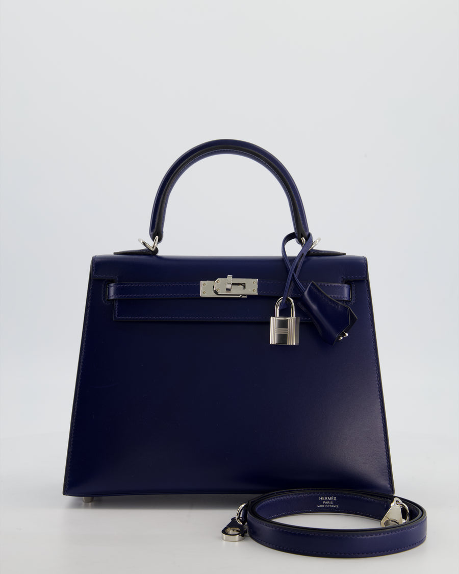 *RARE* Hermès Kelly 25 Sellier Bag in Bleu Saphir Box Leather with Palladium Hardware