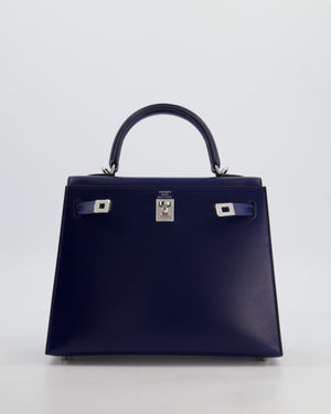 *RARE* Hermès Kelly 25 Sellier Bag in Bleu Saphir Box Leather with Palladium Hardware