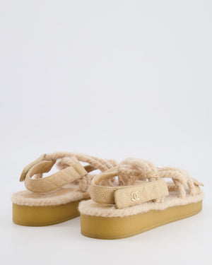 Chanel Beige Cord and Quilted Lambskin Sandals with Champagne Gold Logo Details Size EU 40