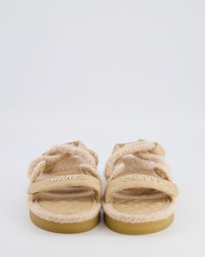 Chanel Beige Cord and Quilted Lambskin Sandals with Champagne Gold Logo Details Size EU 40