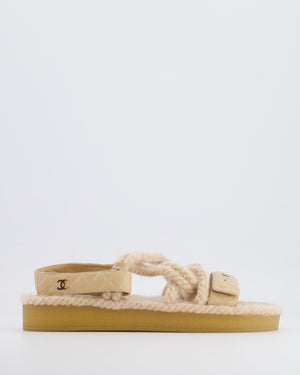 Chanel Beige Cord and Quilted Lambskin Sandals with Champagne Gold Logo Details Size EU 40