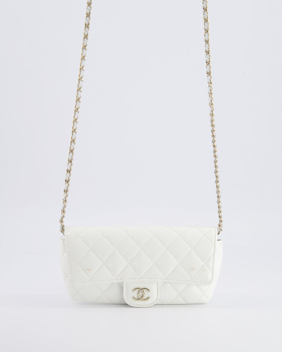 Chanel White Patent Sunglasses Case on Chain Bag with Champagne Gold Hardware