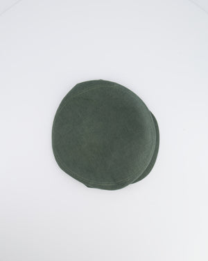 Hermès Green Linen Beret Cap with White Logo Detail Size 58 RRP £600