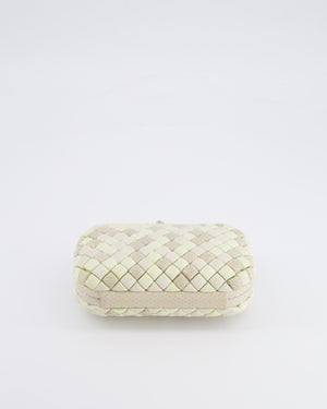 Bottega Veneta Beige and Cream Intrecciato Leather and Python Clutch Bag with Knot Detail RRP £4,500
