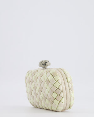 Bottega Veneta Beige and Cream Intrecciato Leather and Python Clutch Bag with Knot Detail RRP £4,500