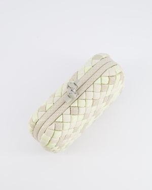 Bottega Veneta Beige and Cream Intrecciato Leather and Python Clutch Bag with Knot Detail RRP £4,500