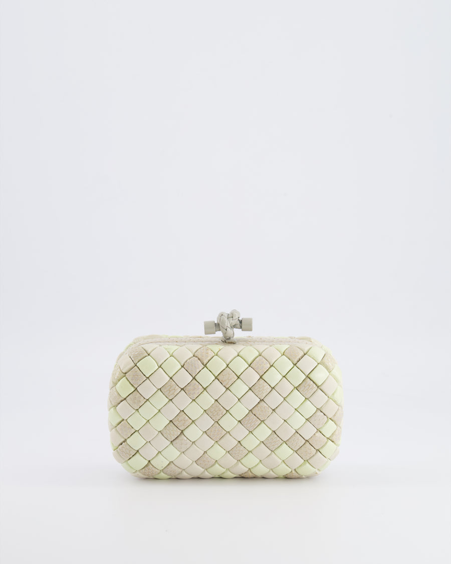 Bottega Veneta Beige and Cream Intrecciato Leather and Python Clutch Bag with Knot Detail RRP £4,500