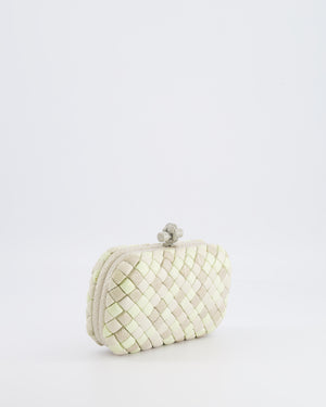 Bottega Veneta Beige and Cream Intrecciato Leather and Python Clutch Bag with Knot Detail RRP £4,500