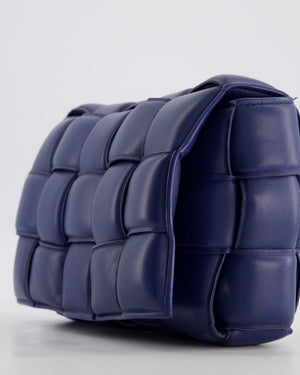 Bottega Veneta Navy Blue Padded Cassette Bag in Calfskin Intrecciato Leather with Gold Hardware