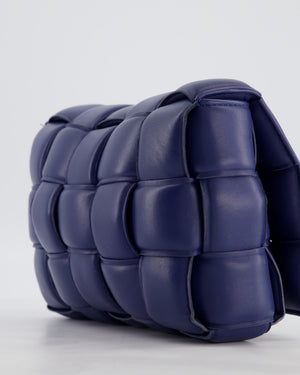 Bottega Veneta Navy Blue Padded Cassette Bag in Calfskin Intrecciato Leather with Gold Hardware