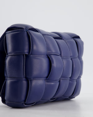Bottega Veneta Navy Blue Padded Cassette Bag in Calfskin Intrecciato Leather with Gold Hardware