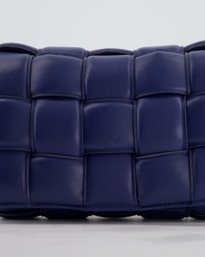 Bottega Veneta Navy Blue Padded Cassette Bag in Calfskin Intrecciato Leather with Gold Hardware