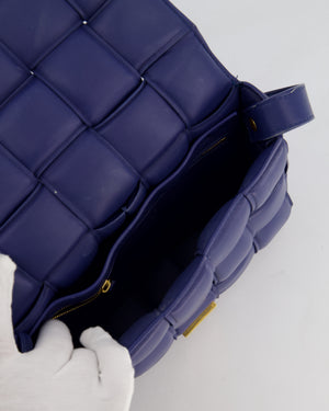 Bottega Veneta Navy Blue Padded Cassette Bag in Calfskin Intrecciato Leather with Gold Hardware
