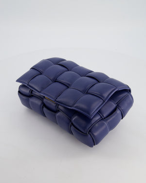 Bottega Veneta Navy Blue Padded Cassette Bag in Calfskin Intrecciato Leather with Gold Hardware