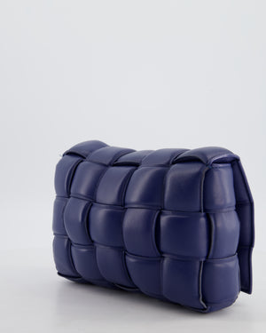 Bottega Veneta Navy Blue Padded Cassette Bag in Calfskin Intrecciato Leather with Gold Hardware