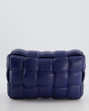 Bottega Veneta Navy Blue Padded Cassette Bag in Calfskin Intrecciato Leather with Gold Hardware