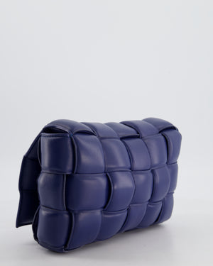 Bottega Veneta Navy Blue Padded Cassette Bag in Calfskin Intrecciato Leather with Gold Hardware