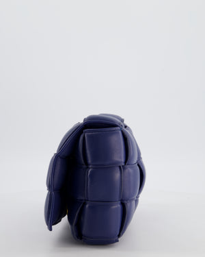 Bottega Veneta Navy Blue Padded Cassette Bag in Calfskin Intrecciato Leather with Gold Hardware