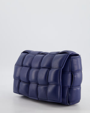 Bottega Veneta Navy Blue Padded Cassette Bag in Calfskin Intrecciato Leather with Gold Hardware